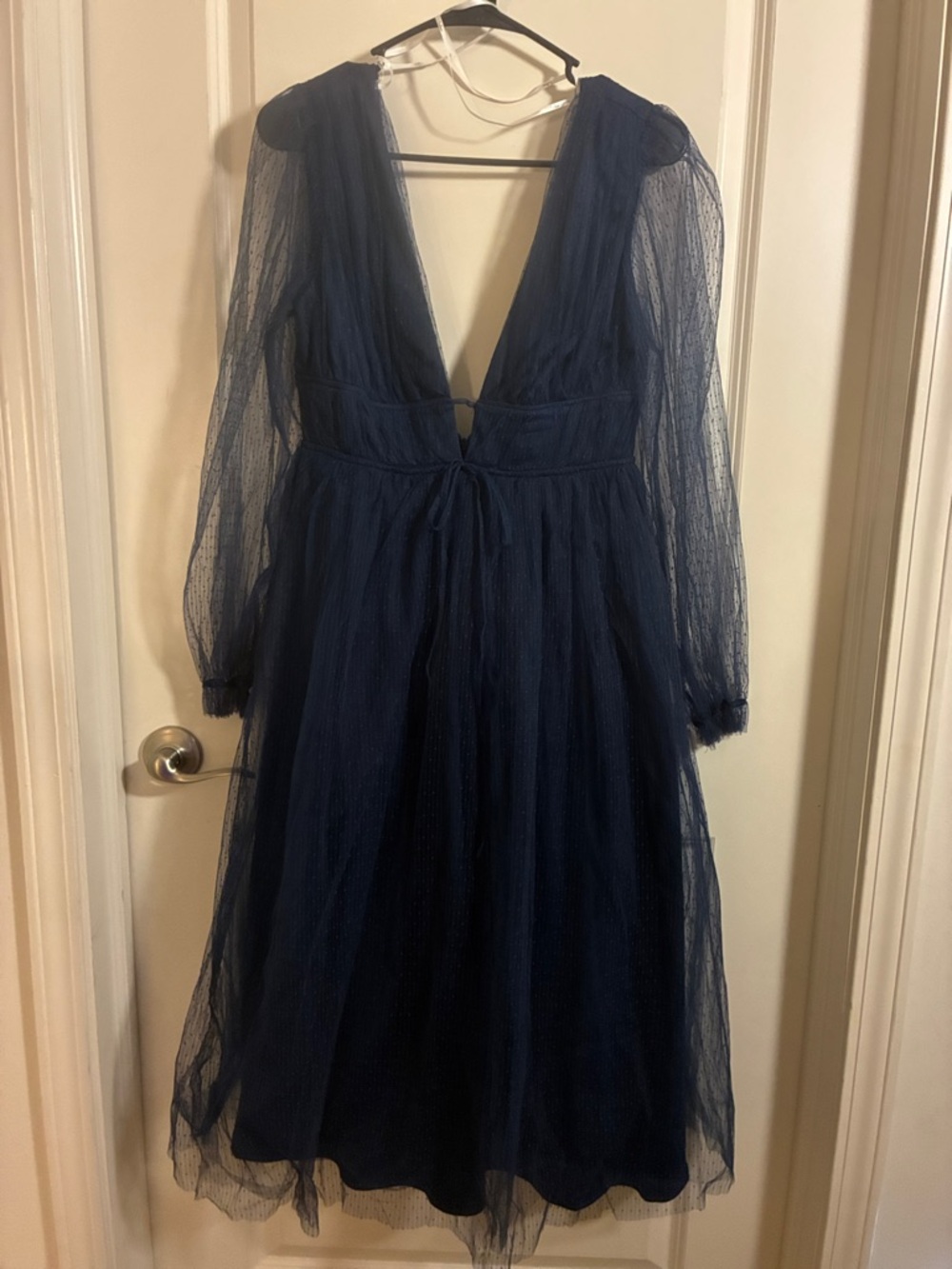 Lulu's Navy Blue Backless Tulle Midi Dress